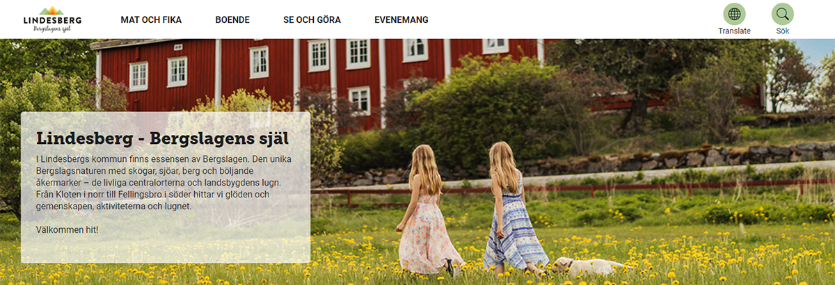 Skärmbild över startsidan på visitlindesberg.se.